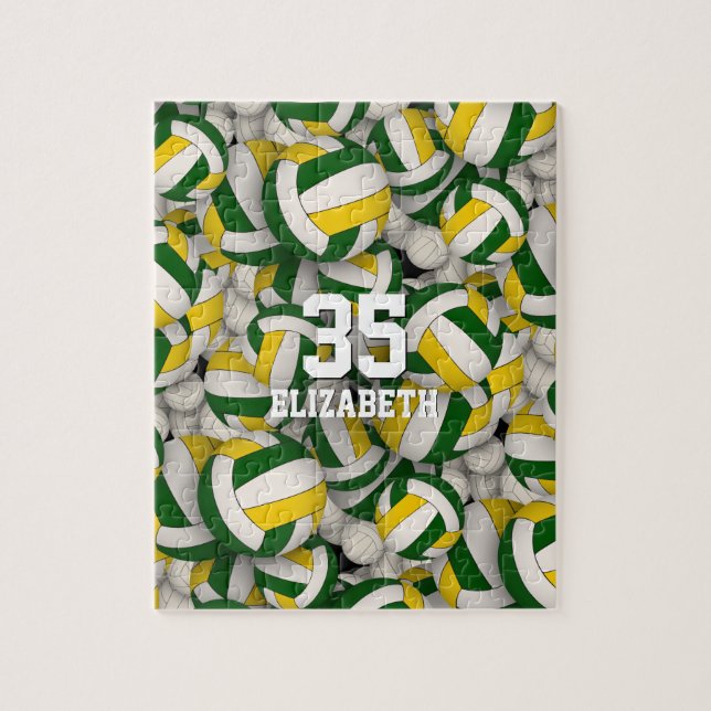 green gold team colours girls boys volleyball jigsaw puzzle (Vertical)