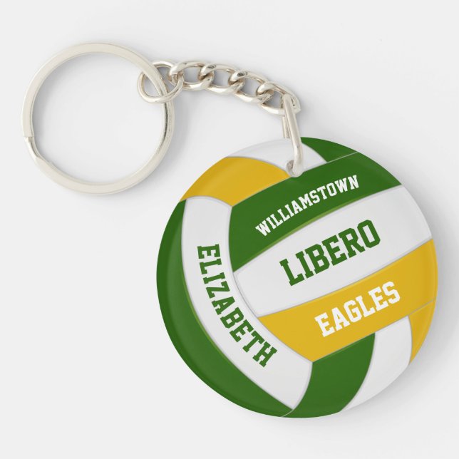 green gold team colours personalised volleyball key ring (Front)