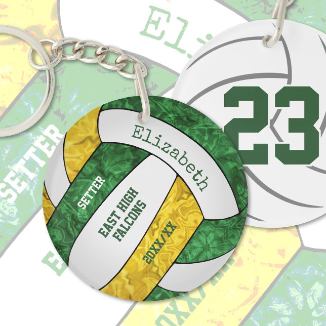 green gold team colours personalised volleyball key ring (Creator Uploaded)