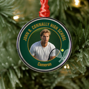 Green Gold Tennis Player Photo Christmas Gift Metal Ornament