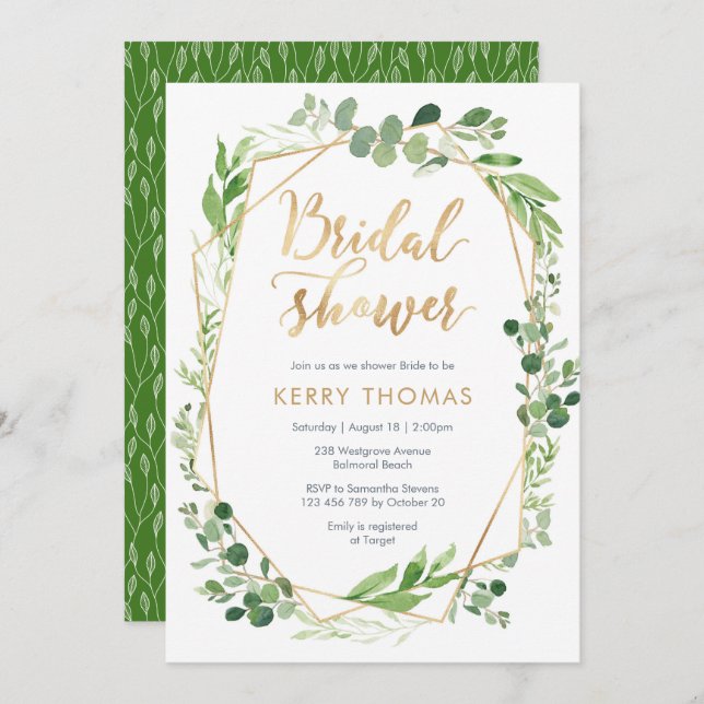 Green gold terrarium Bridal Shower Invitation (Front/Back)