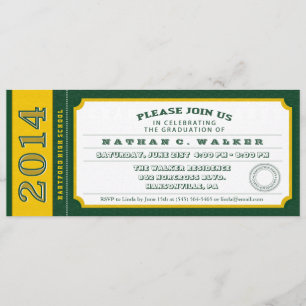 Green & Gold Ticket Graduation Party Invitation