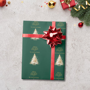 Green gold tree snow Christmas Wrapping Paper