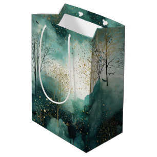 Green Gold Trees Christmas Medium Gift Bag