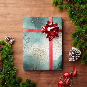 Green Gold Trees Christmas Wrapping Paper
