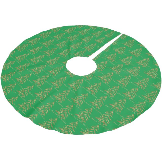 Green & Gold Trees Merry Christmas Brushed Polyester Tree Skirt (Angled)