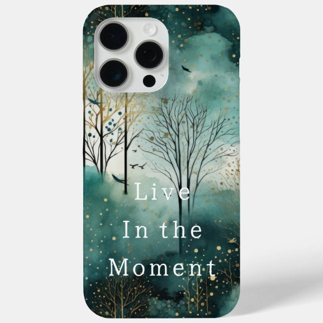 Green Gold Trees with Birds Christmas Case-Mate iPhone Case (Back)