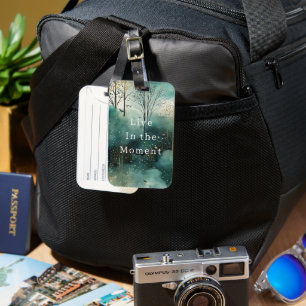 Green Gold Trees with Birds Christmas Luggage Tag