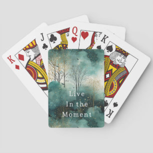 Green Gold Trees with Birds Christmas Playing Cards