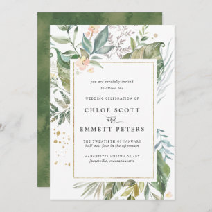 Green Gold Tropical Botanical Wedding Invitation