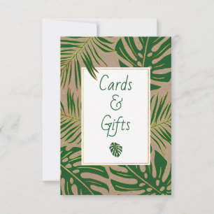 Green, gold tropical leaves cards and gifts sign