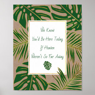 Green, gold tropical leaves wedding sign