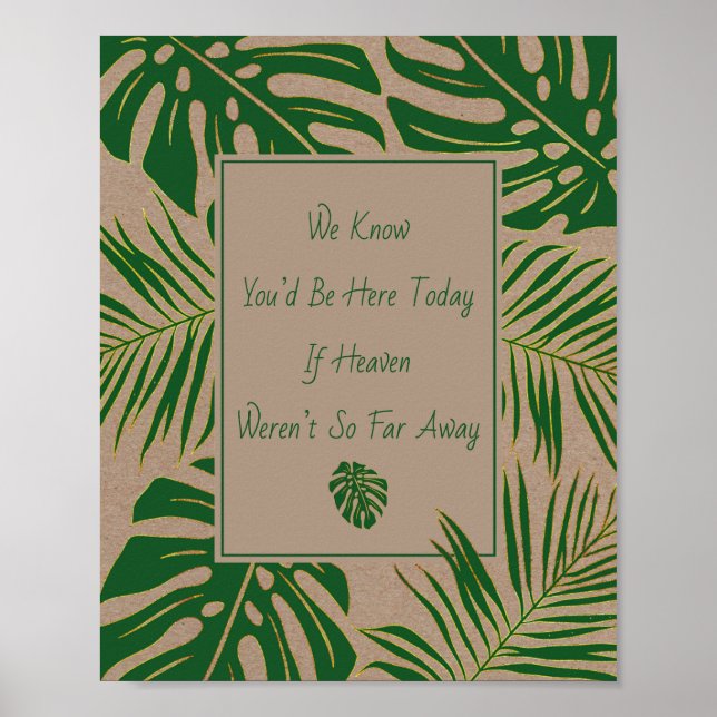 Green, gold tropical leaves wedding sign (Front)