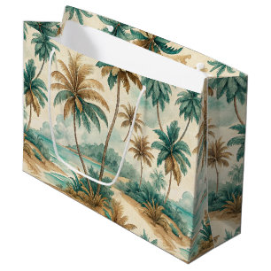 GREEN & GOLD TROPICAL SUMMER PALM TREES LARGE GIFT BAG