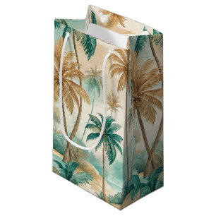 GREEN & GOLD TROPICAL SUMMER PALM TREES SMALL GIFT BAG