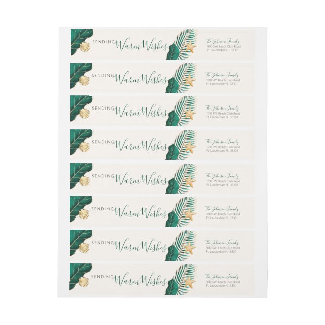 Green & Gold Tropical Warm Wishes Holiday Wrap Around Label (Sheet)