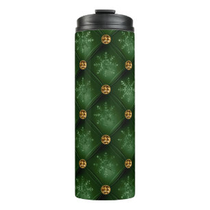 GREEN & GOLD TUFTED LOOK CHRISTMAS HOLIDAY PATTERN THERMAL TUMBLER