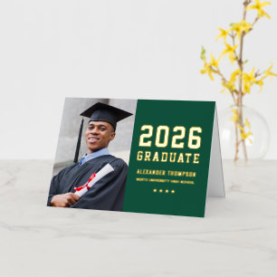 Green Gold Varsity Graduation Photo Thank You Foil Greeting Card