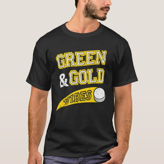 Green & Gold Vibes Hockey Team Fan T-Shirt (Front)