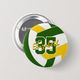green gold volleyball team colours 6 cm round badge