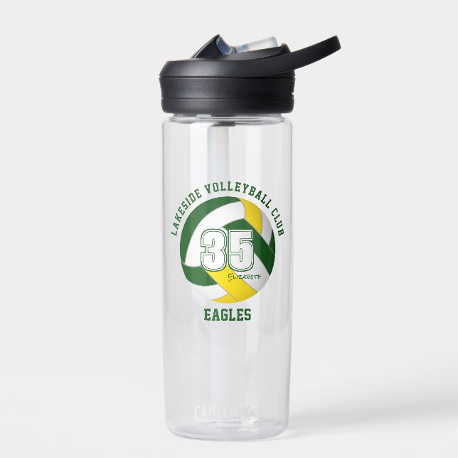 green gold volleyball team colours kids name water bottle (Left)
