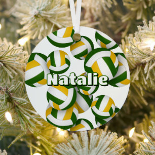 green gold volleyballs w athlete name keepsake metal tree decoration