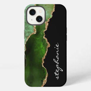Green Gold Watercolor Agate Personalised iPhone 13 Case