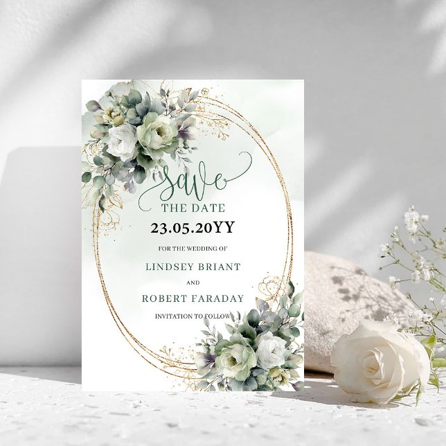 Green Gold Watercolor Eucalyptus Save The Date (Green Gold Watercolor Eucalyptus Save The Date)