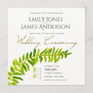 GREEN GOLD WATERCOLOR FERN FOLIAGE WEDDING INVITATION