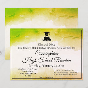 Green Gold Watercolor High School Class Reunion Invitation