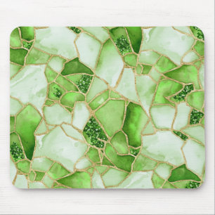 Green Gold Watercolor Sea Glass Mosaic Pattern Mouse Pad