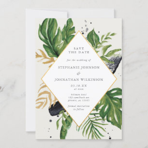 Green & Gold Watercolor Tropical Save the Date Invitation