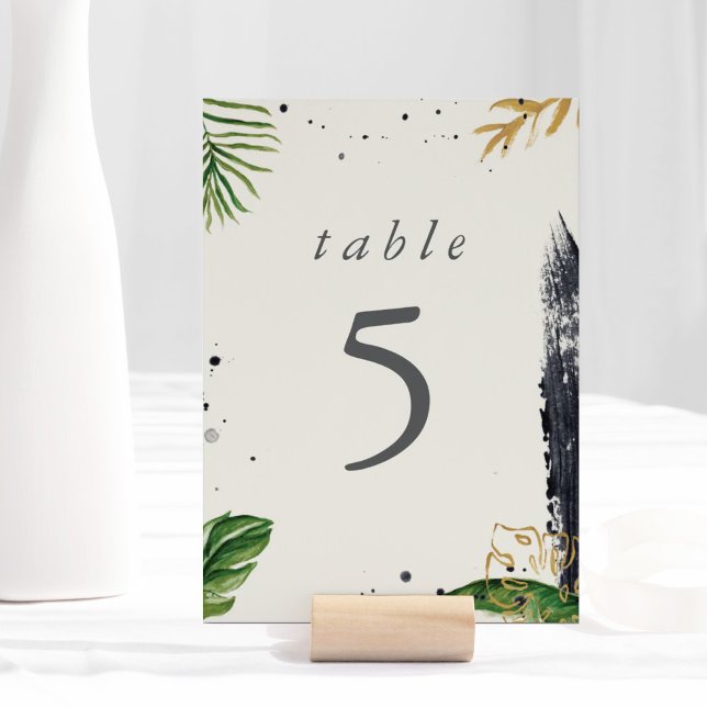 Green & Gold Watercolor Tropical Wedding  Table Number (Green & Gold Watercolor Tropical Wedding Table Number)