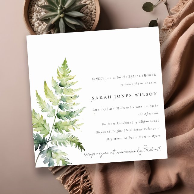 GREEN GOLD WATERCOLOUR FERN FOLIAGE BRIDAL SHOWER INVITATION (Creator Uploaded)