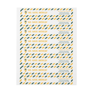 Green & Gold We Have Moved Striped Moving Wrap Around Label