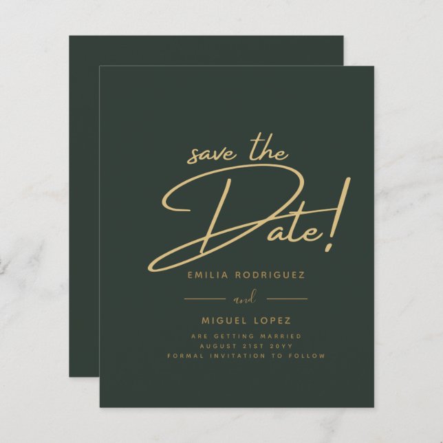 Green Gold Wedding Save the Date Cards (Front/Back)