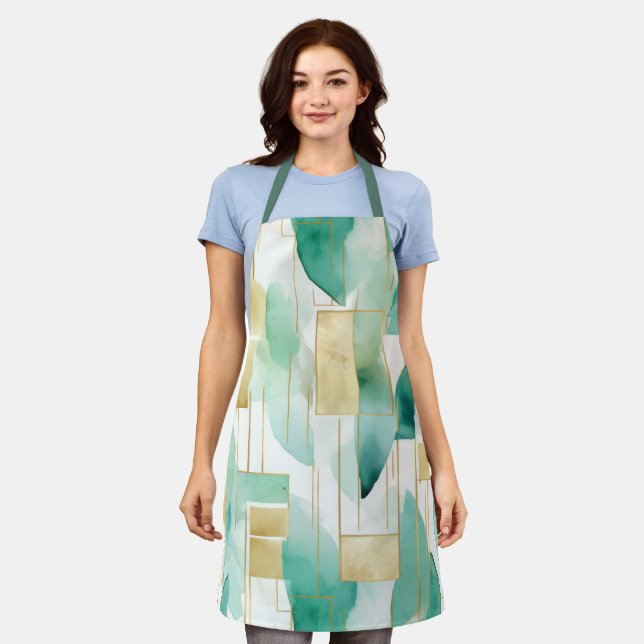 Green Gold White Abstract Apron (Worn)