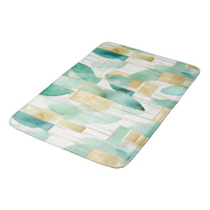 Green Gold White Abstract Bath Mat