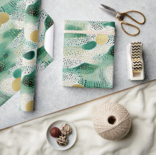 Green Gold White Abstract Birthday Wrapping Paper