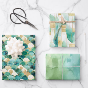 Green Gold White Abstract Wrapping Paper Sheet