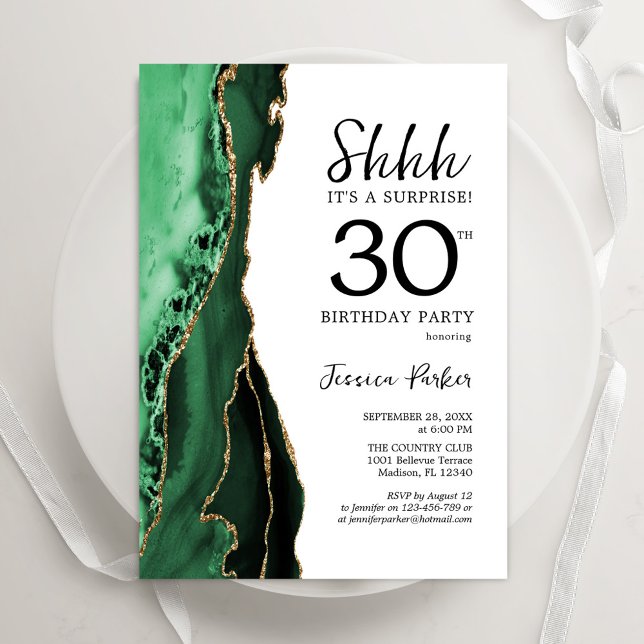Green Gold White Agate Surprise 30th Birthday Invitation (Creator Uploaded)