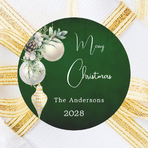 Green gold white baubles Christmas Classic Round Sticker