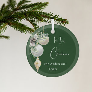 Green gold white baubles Christmas Glass Tree Decoration