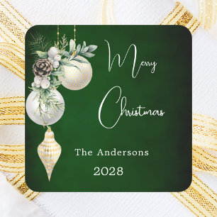 Green gold white baubles Christmas Square Sticker