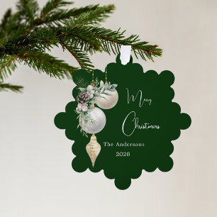 Green gold white baubles Christmas Tree Decoration Card