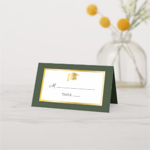 Green   Gold   White Grad Cap Place Cards
