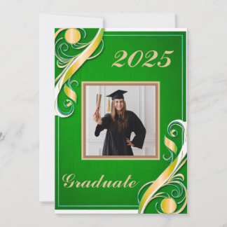 Green Gold White Graduation Invitation