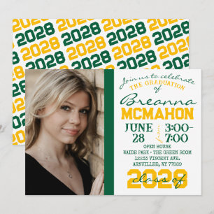 Green, Gold & White Graduation Photo Invitation