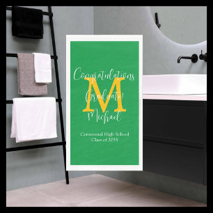 Green Gold White Monogrammed Graduation Grad Party Napkin