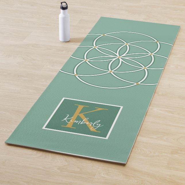 Green Gold White Seed of Life Monogram Yoga Mat (In Situ)